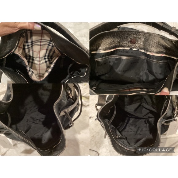 Burberry Hobo Bag Metallic Leather Trim Nylon Shoulder Bag Designer Purse - Picture 3 of 8